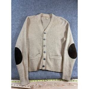 VTG 60s Sears Wool Blend Knit Cardigan Mens M Earth Tones Elbow Patched Preppy